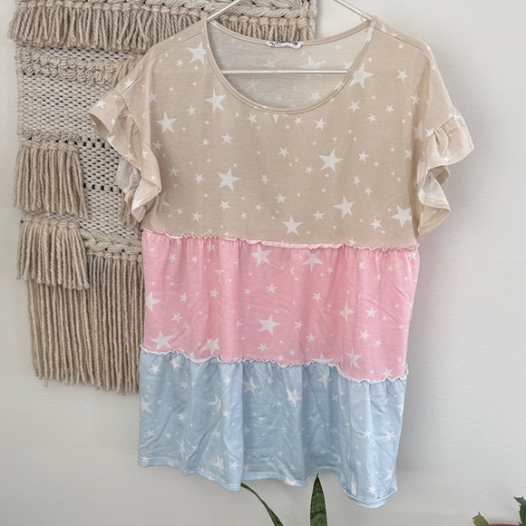 MACARON Tops - MACARON Tiered Ruffle Star Babydoll Top